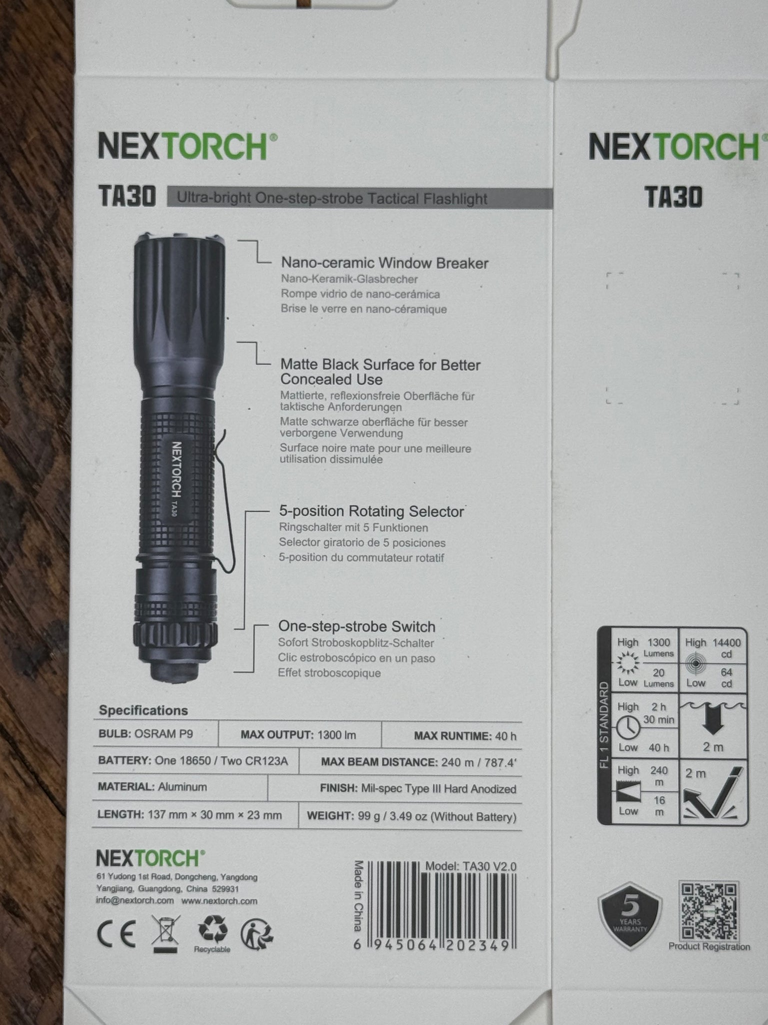 Tracker School Torch-Tactical 1300 Lumen Compact Flashlight