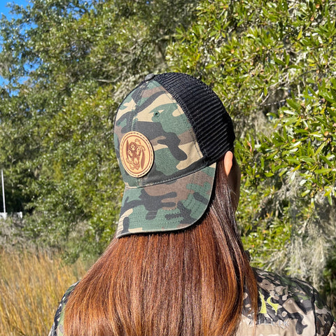 Tracker School Cap Leather Patch Woodland Camouflage